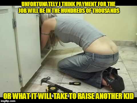 UNFORTUNATELY I THINK PAYMENT FOR THE JOB WILL BE IN THE HUNDREDS OF THOUSANDS OR WHAT IT WILL TAKE TO RAISE ANOTHER KID | made w/ Imgflip meme maker