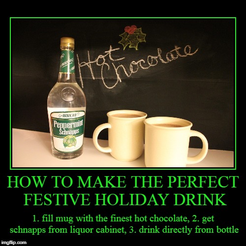 you can chase it with the hot chocolate but I prefer more of the same | image tagged in funny,demotivationals,xmas,christmas,holidays,drinking | made w/ Imgflip demotivational maker
