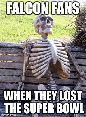 Waiting Skeleton | FALCON FANS; WHEN THEY LOST THE SUPER BOWL | image tagged in memes,waiting skeleton | made w/ Imgflip meme maker