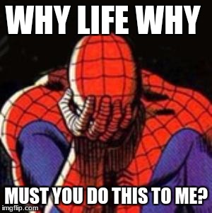 Sad Spiderman Meme | WHY LIFE WHY; MUST YOU DO THIS TO ME? | image tagged in memes,sad spiderman,spiderman | made w/ Imgflip meme maker