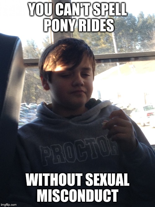 Dom | YOU CAN'T SPELL PONY RIDES; WITHOUT SEXUAL MISCONDUCT | image tagged in dom | made w/ Imgflip meme maker