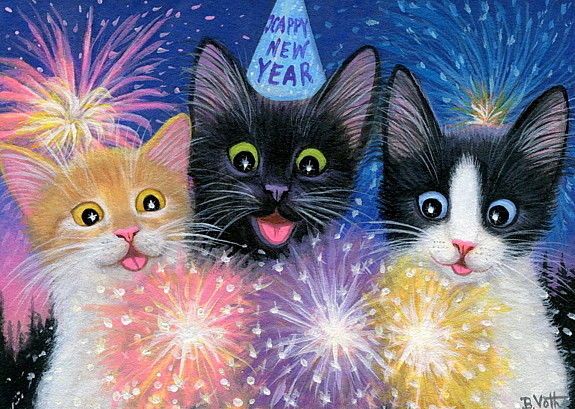 kitty new year party Blank Meme Template