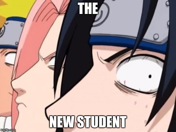 Naruto, Sasuke, and Sakura | THE; NEW STUDENT | image tagged in naruto sasuke and sakura | made w/ Imgflip meme maker