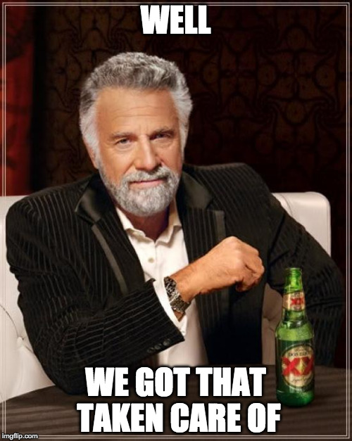 The Most Interesting Man In The World Meme | WELL WE GOT THAT TAKEN CARE OF | image tagged in memes,the most interesting man in the world | made w/ Imgflip meme maker