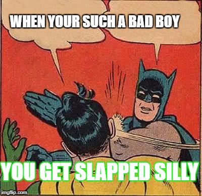 Batman Slapping Robin Meme | WHEN YOUR SUCH A BAD BOY; YOU GET SLAPPED SILLY | image tagged in memes,batman slapping robin | made w/ Imgflip meme maker