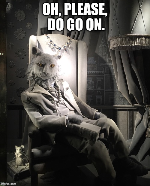 OH, PLEASE, DO GO ON. | image tagged in the most interesting cat in the world | made w/ Imgflip meme maker