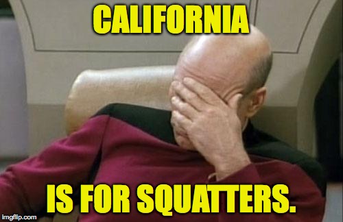 Captain Picard Facepalm Meme | CALIFORNIA IS FOR SQUATTERS. | image tagged in memes,captain picard facepalm | made w/ Imgflip meme maker