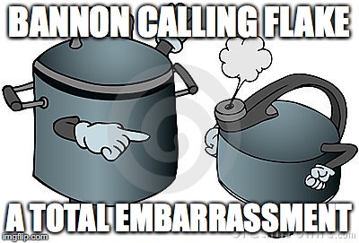 pot calling kettle black | BANNON CALLING FLAKE; A TOTAL EMBARRASSMENT | image tagged in pot calling kettle black | made w/ Imgflip meme maker