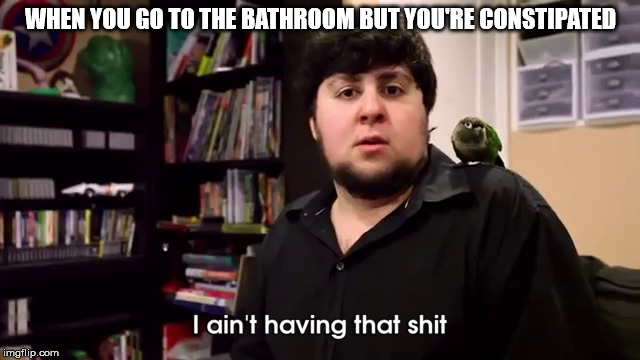 WHEN YOU GO TO THE BATHROOM BUT YOU'RE CONSTIPATED | image tagged in jontron bathroom restroom toilet constipation scat shit poop crap jacques parrot bird youtuber video games comedian funny show d | made w/ Imgflip meme maker