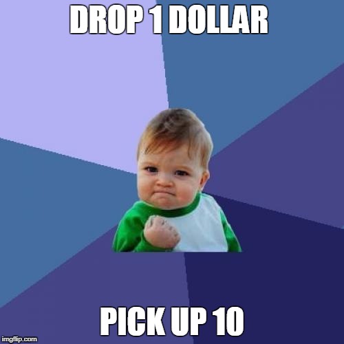Success Kid Meme | DROP 1 DOLLAR; PICK UP 10 | image tagged in memes,success kid | made w/ Imgflip meme maker