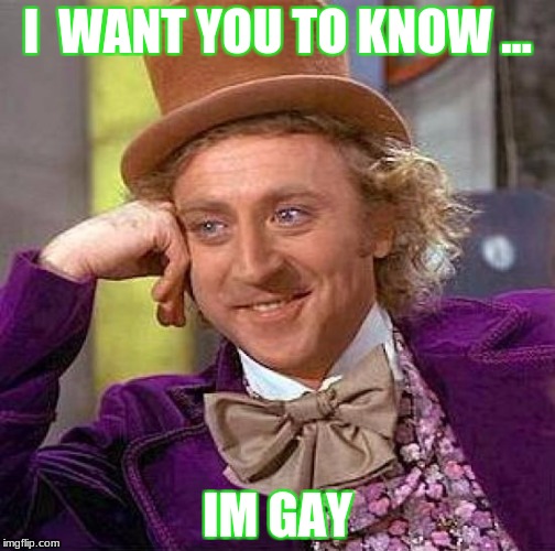 Creepy Condescending Wonka | I  WANT YOU TO KNOW ... IM GAY | image tagged in memes,creepy condescending wonka | made w/ Imgflip meme maker