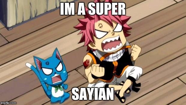 Natsu and Happy angry | IM A SUPER; SAYIAN | image tagged in natsu and happy angry | made w/ Imgflip meme maker