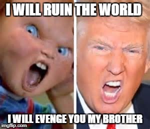 Chuckie Trump | I WILL RUIN THE WORLD; I WILL EVENGE YOU MY BROTHER | image tagged in chuckie trump | made w/ Imgflip meme maker