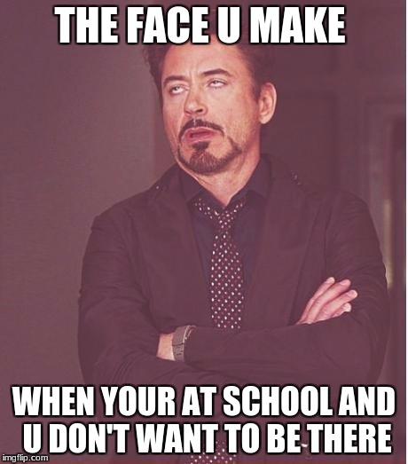 Face You Make Robert Downey Jr Meme | THE FACE U MAKE; WHEN YOUR AT SCHOOL AND U DON'T WANT TO BE THERE | image tagged in memes,face you make robert downey jr | made w/ Imgflip meme maker