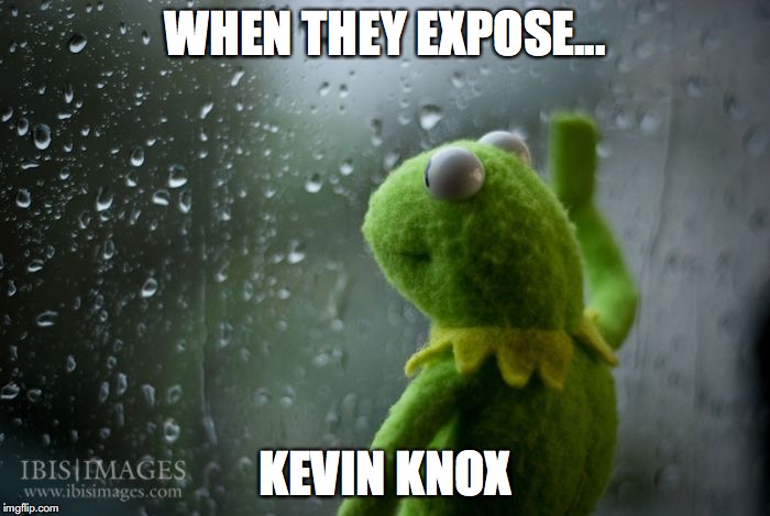 kermit window | WHEN THEY EXPOSE... KEVIN KNOX | image tagged in kermit window | made w/ Imgflip meme maker