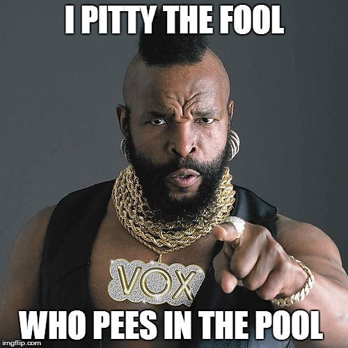 Mr T Pity The Fool Meme | I PITTY THE FOOL; WHO PEES IN THE POOL | image tagged in memes,mr t pity the fool | made w/ Imgflip meme maker
