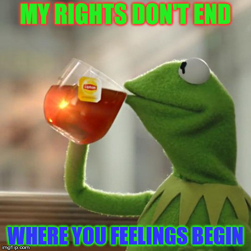 But That's None Of My Business Meme | MY RIGHTS DON'T END; WHERE YOU FEELINGS BEGIN | image tagged in memes,but thats none of my business,kermit the frog | made w/ Imgflip meme maker