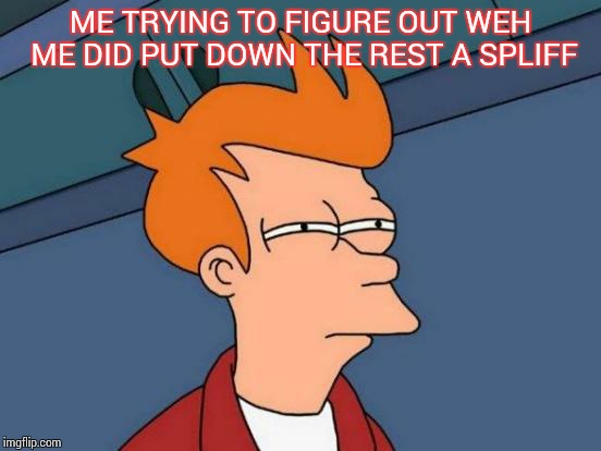 Futurama Fry Meme | ME TRYING TO FIGURE OUT WEH ME DID PUT DOWN THE REST A SPLIFF | image tagged in memes,futurama fry | made w/ Imgflip meme maker