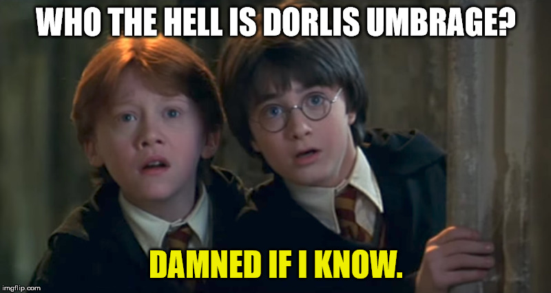 WHO THE HELL IS DORLIS UMBRAGE? DAMNED IF I KNOW. | made w/ Imgflip meme maker