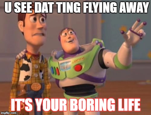 X, X Everywhere Meme | U SEE DAT TING FLYING AWAY; IT'S YOUR BORING LIFE | image tagged in memes,x x everywhere | made w/ Imgflip meme maker