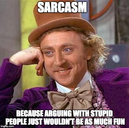 and So Much Fun to have on imgflip | SARCASM; BECAUSE ARGUING WITH STUPID PEOPLE JUST WOULDN’T BE AS MUCH FUN | image tagged in memes,creepy condescending wonka | made w/ Imgflip meme maker