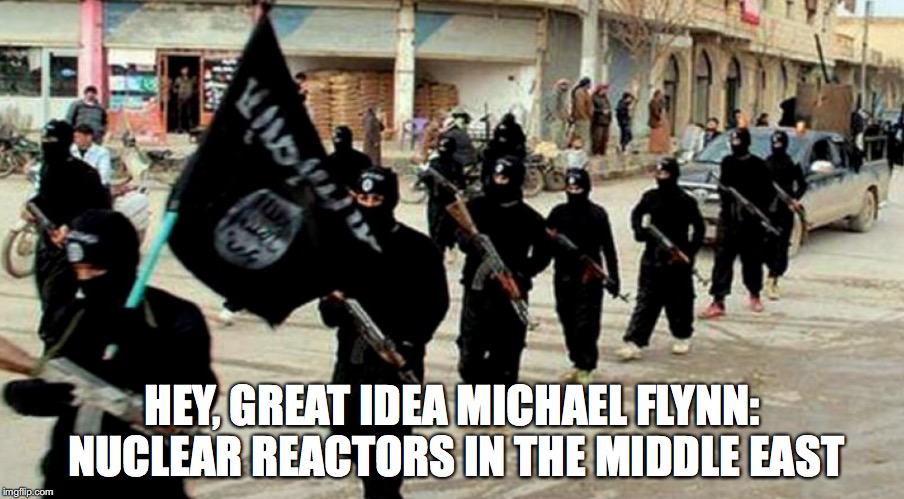 Flynn: Nukes in Middle East | HEY, GREAT IDEA MICHAEL FLYNN: NUCLEAR REACTORS IN THE MIDDLE EAST | image tagged in michael flynn | made w/ Imgflip meme maker