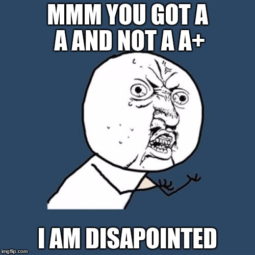 Moms
 | MMM YOU GOT A A AND NOT A A+; I AM DISAPOINTED | image tagged in memes,y u no | made w/ Imgflip meme maker