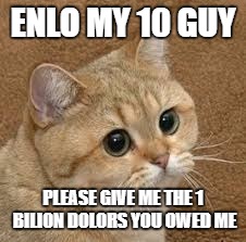 GIVE ME MY MONEYS | ENLO MY 10 GUY; PLEASE GIVE ME THE 1 BILION DOLORS YOU OWED ME | image tagged in cato | made w/ Imgflip meme maker