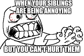 It's everyday. | WHEN YOUR SIBLINGS ARE BEING ANNOYING; BUT YOU CAN'T HURT THEM | image tagged in relatable,frustration | made w/ Imgflip meme maker