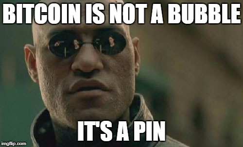 Matrix Morpheus Meme | BITCOIN IS NOT A BUBBLE; IT'S A PIN | image tagged in memes,matrix morpheus | made w/ Imgflip meme maker