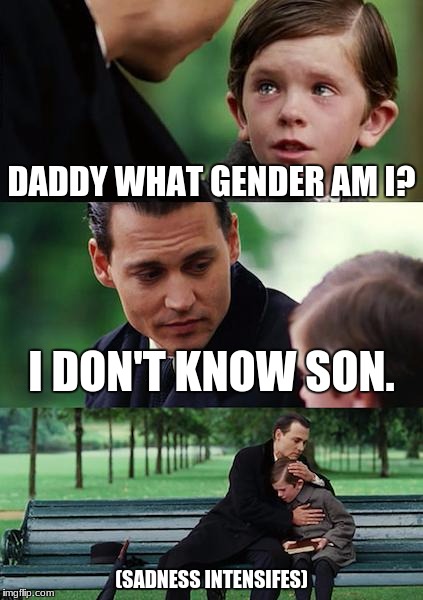 Finding Neverland Meme | DADDY WHAT GENDER AM I? I DON'T KNOW SON. (SADNESS INTENSIFES) | image tagged in memes,finding neverland | made w/ Imgflip meme maker
