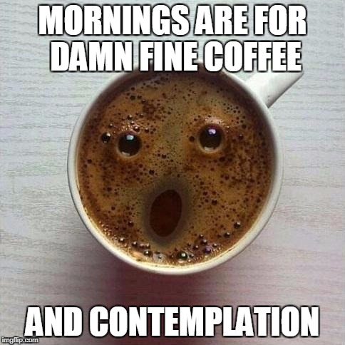 Coffee | MORNINGS ARE FOR DAMN FINE COFFEE; AND CONTEMPLATION | image tagged in coffee | made w/ Imgflip meme maker