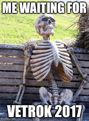 Waiting Skeleton Meme | ME WAITING FOR; VETROK 2017 | image tagged in memes,waiting skeleton | made w/ Imgflip meme maker