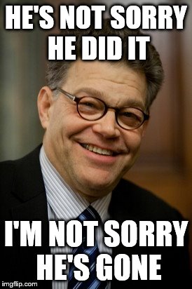 Huh, we have something in common | HE'S NOT SORRY HE DID IT; I'M NOT SORRY HE'S GONE | image tagged in al franken | made w/ Imgflip meme maker