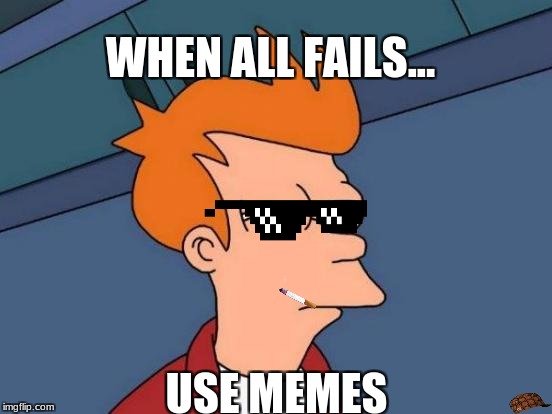 When all fails..... | WHEN ALL FAILS... USE MEMES | image tagged in memes,futurama fry,scumbag | made w/ Imgflip meme maker