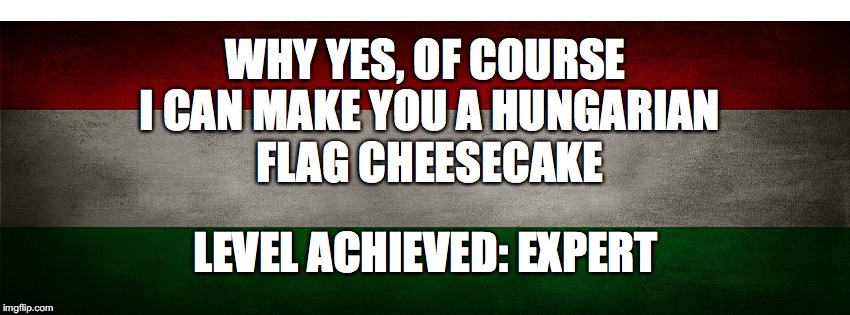 Hungarian flag | WHY YES, OF COURSE I CAN MAKE YOU A HUNGARIAN FLAG CHEESECAKE; LEVEL ACHIEVED: EXPERT | image tagged in hungarian flag | made w/ Imgflip meme maker