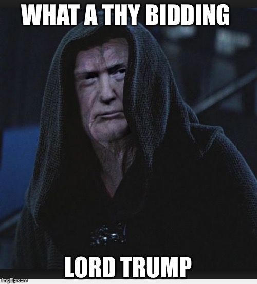 Sith Lord Trump | WHAT A THY BIDDING; LORD TRUMP | image tagged in sith lord trump | made w/ Imgflip meme maker