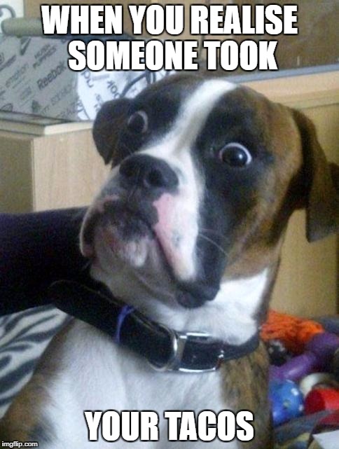 Suprised Boxer | WHEN YOU REALISE SOMEONE TOOK; YOUR TACOS | image tagged in suprised boxer | made w/ Imgflip meme maker