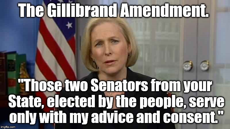Gillibrand | The Gillibrand Amendment. "Those two Senators from your State, elected by the people, serve only with my advice and consent." | image tagged in gillibrand | made w/ Imgflip meme maker