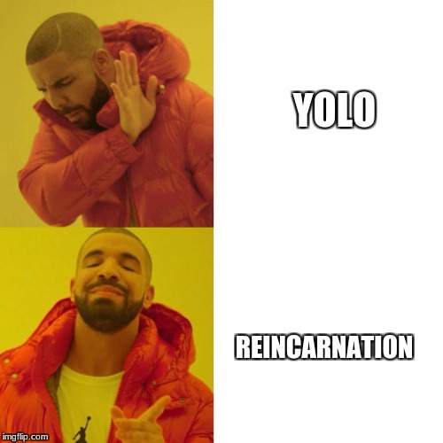 Drake Blank | YOLO; REINCARNATION | image tagged in drake blank | made w/ Imgflip meme maker