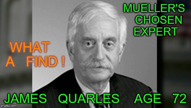 age limits for service? | MUELLER'S   CHOSEN    EXPERT; WHAT   A   FIND ! JAMES   QUARLES    AGE   72 | image tagged in mueller | made w/ Imgflip meme maker