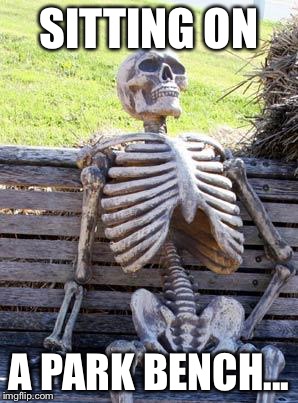 Waiting Skeleton Meme | SITTING ON A PARK BENCH... | image tagged in memes,waiting skeleton | made w/ Imgflip meme maker