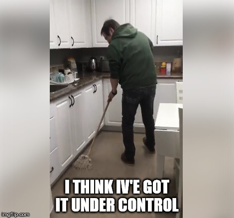 When the Kitchen Sink Throws Up in a Radio Station Break Room  | I THINK IV'E GOT IT UNDER CONTROL | image tagged in kitchen,flood,water,sunshine 891,orillia | made w/ Imgflip meme maker