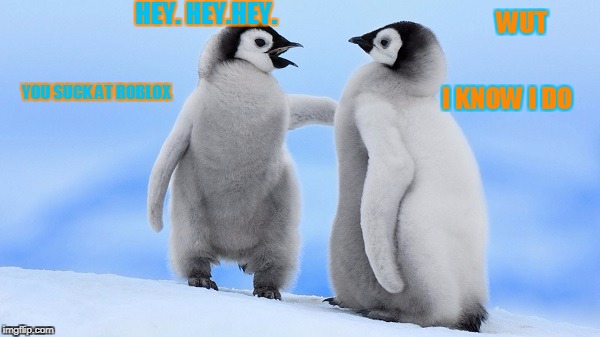 one upvote = one prayer for right penguin | HEY. HEY.HEY. WUT; YOU SUCK AT ROBLOX; I KNOW I DO | image tagged in baby penguin telling off another baby penguin | made w/ Imgflip meme maker