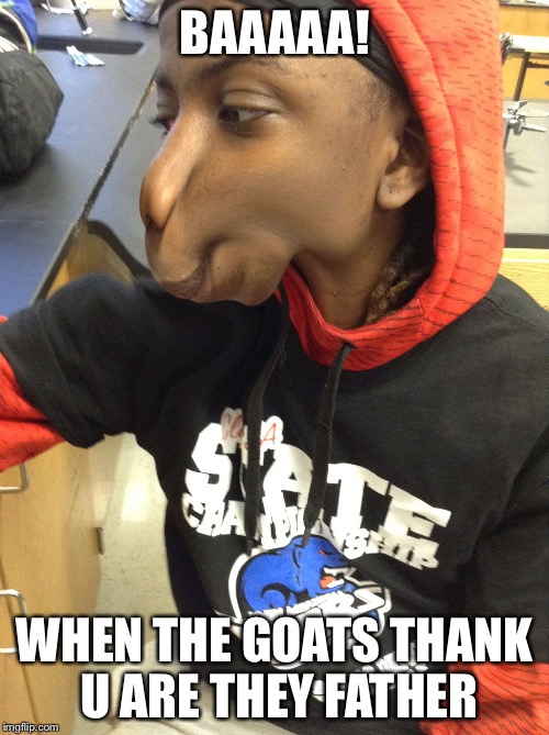 Ceauntae thomas | BAAAAA! WHEN THE GOATS THANK U ARE THEY FATHER | image tagged in ceauntae thomas | made w/ Imgflip meme maker
