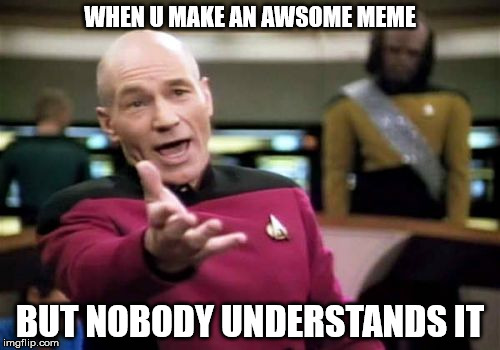 Picard Wtf Meme | WHEN U MAKE AN AWSOME MEME; BUT NOBODY UNDERSTANDS IT | image tagged in memes,picard wtf | made w/ Imgflip meme maker