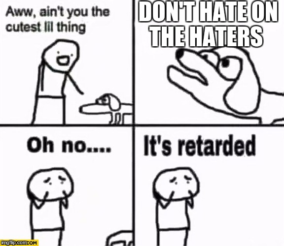 Oh no it's retarded! | DON'T HATE ON THE HATERS | image tagged in oh no it's retarded | made w/ Imgflip meme maker