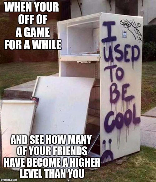 Refrigerator used to be cool | WHEN YOUR OFF OF A GAME FOR A WHILE; AND SEE HOW MANY OF YOUR FRIENDS HAVE BECOME A HIGHER LEVEL THAN YOU | image tagged in refrigerator used to be cool | made w/ Imgflip meme maker