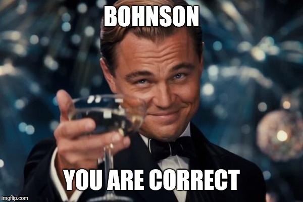 Leonardo Dicaprio Cheers Meme | BOHNSON YOU ARE CORRECT | image tagged in memes,leonardo dicaprio cheers | made w/ Imgflip meme maker