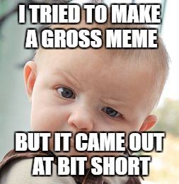 Skeptical Baby Meme | I TRIED TO MAKE A GROSS MEME BUT IT CAME OUT AT BIT SHORT | image tagged in memes,skeptical baby | made w/ Imgflip meme maker
